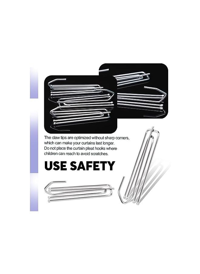 30Pcs Silver Stainless Steel Curtain Pleat Hooks,Drapery Hook and Pin for Pleated Drapes 4 Prongs Pinch Pleat Hook Clips, 4 End Curtains Hangers for Window Curtain, Door, Bathroom