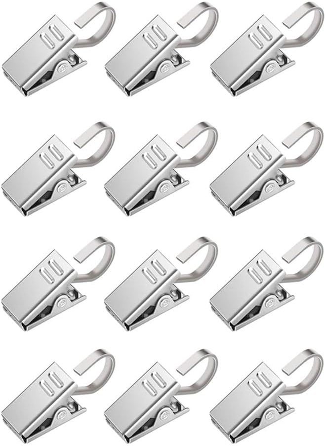 50 Pcs Curtain Clips with Hooks, Stainless Steel Shower Curtain Clips, Small Shower Curtain Hangers for Curtains, Photos, Bedroom & Home Decor, Outdoor Party & Art Craft Display (Silver)