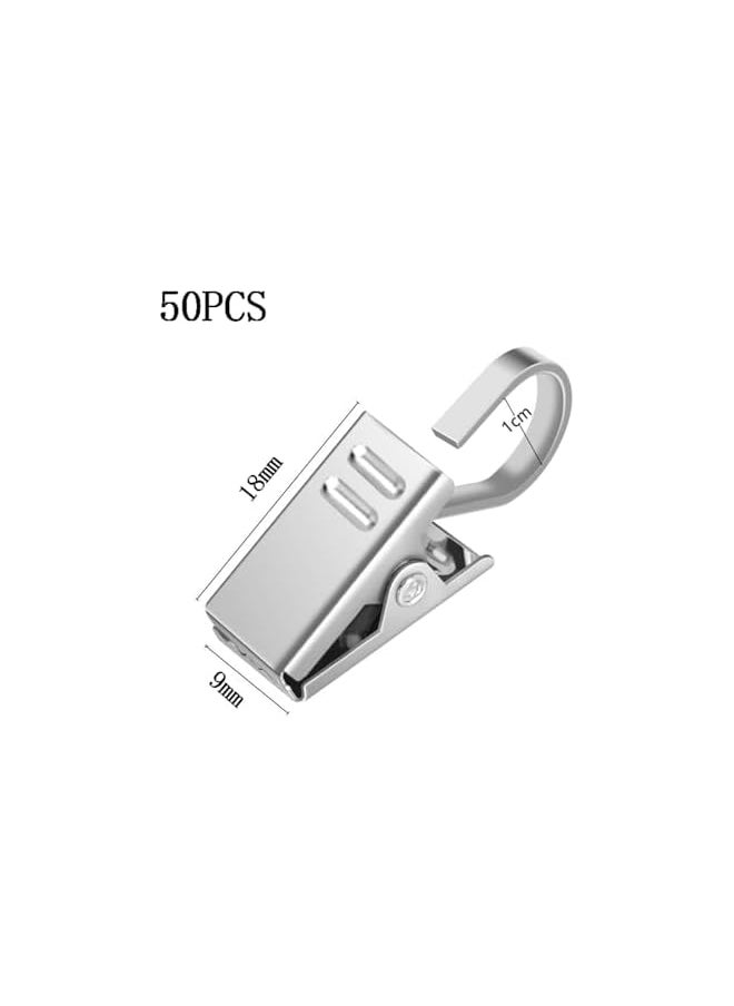 50 Pcs Curtain Clips with Hooks, Stainless Steel Shower Curtain Clips, Small Shower Curtain Hangers for Curtains, Photos, Bedroom & Home Decor, Outdoor Party & Art Craft Display (Silver)
