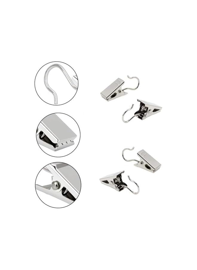50 Pcs Curtain Clips with Hooks, Stainless Steel Shower Curtain Clips, Small Shower Curtain Hangers for Curtains, Photos, Bedroom & Home Decor, Outdoor Party & Art Craft Display (Silver)