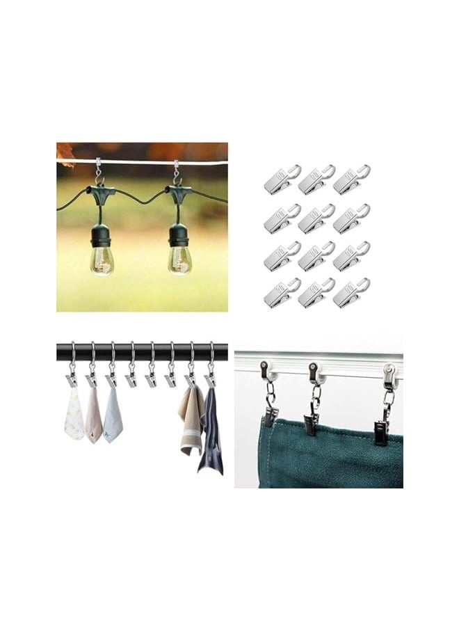 50 Pcs Curtain Clips with Hooks, Stainless Steel Shower Curtain Clips, Small Shower Curtain Hangers for Curtains, Photos, Bedroom & Home Decor, Outdoor Party & Art Craft Display (Silver)