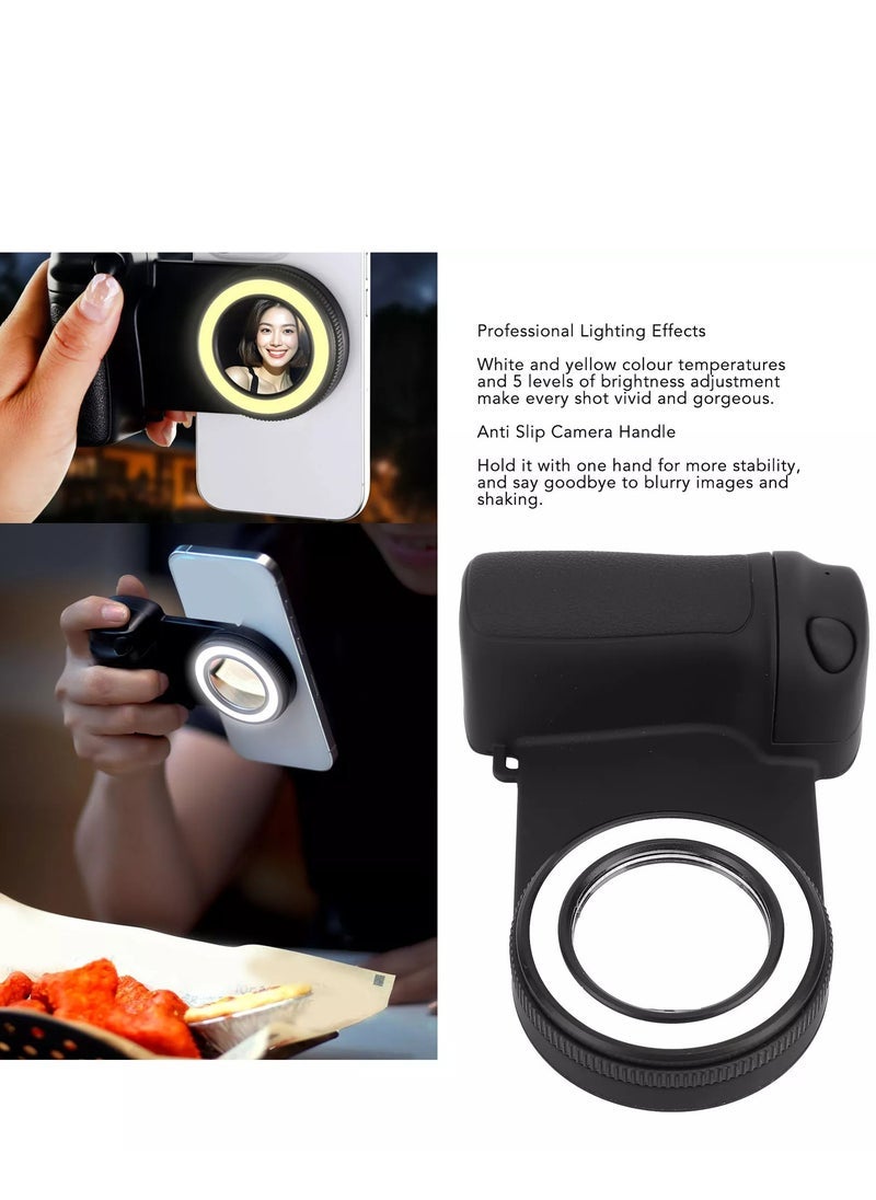 Magnetic LED Selfie Ring Light with Rechargeable Battery – Detachable Wireless Bluetooth Remote Control – Phone Grip & Shutter Handle for Smartphones – Portable Clip-On Camera Light for Selfies, Vlogging, Video Calls, Content Creation, and Travel