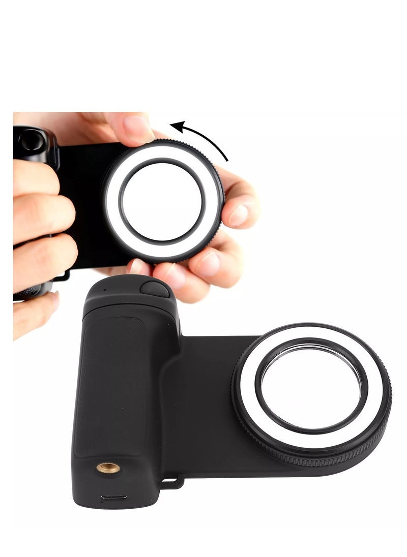 Magnetic LED Selfie Ring Light with Rechargeable Battery – Detachable Wireless Bluetooth Remote Control – Phone Grip & Shutter Handle for Smartphones – Portable Clip-On Camera Light for Selfies, Vlogging, Video Calls, Content Creation, and Travel