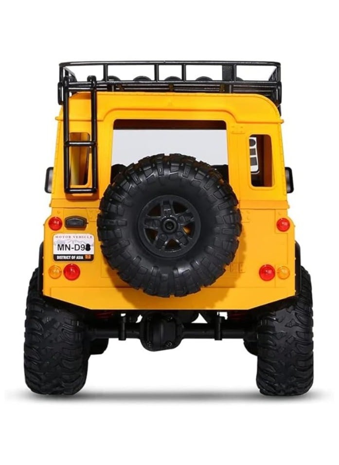 MN98 RTR Model 1/12 2.4G 4WD Climbing Rock Crawler Off-Road RC Truck Car Upgrade Parts Land Rover Defender Vehicles Indoor Toys Models for Kids and Adults - Yellow