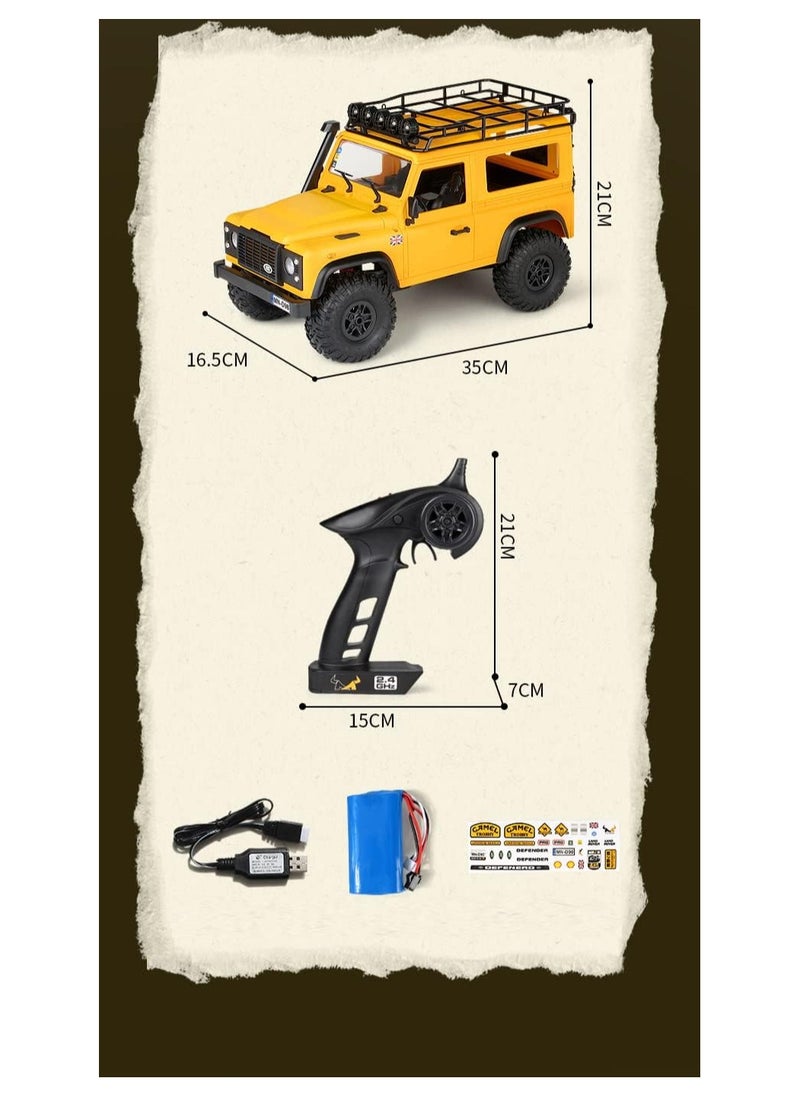 MN98 RTR Model 1/12 2.4G 4WD Climbing Rock Crawler Off-Road RC Truck Car Upgrade Parts Land Rover Defender Vehicles Indoor Toys Models for Kids and Adults - Yellow