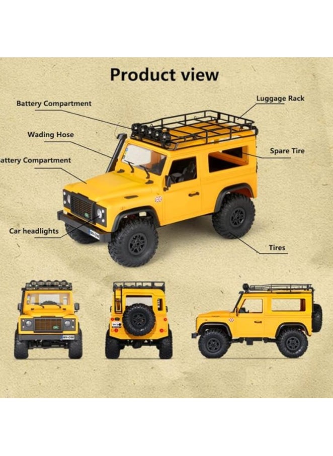 MN98 RTR Model 1/12 2.4G 4WD Climbing Rock Crawler Off-Road RC Truck Car Upgrade Parts Land Rover Defender Vehicles Indoor Toys Models for Kids and Adults - Yellow