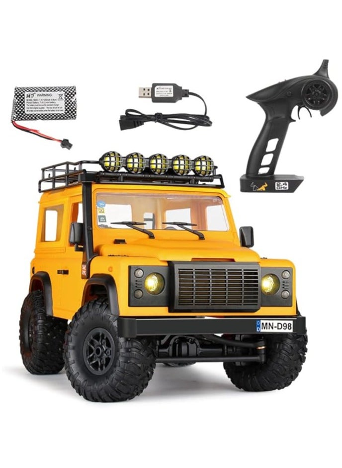 MN98 RTR Model 1/12 2.4G 4WD Climbing Rock Crawler Off-Road RC Truck Car Upgrade Parts Land Rover Defender Vehicles Indoor Toys Models for Kids and Adults - Yellow