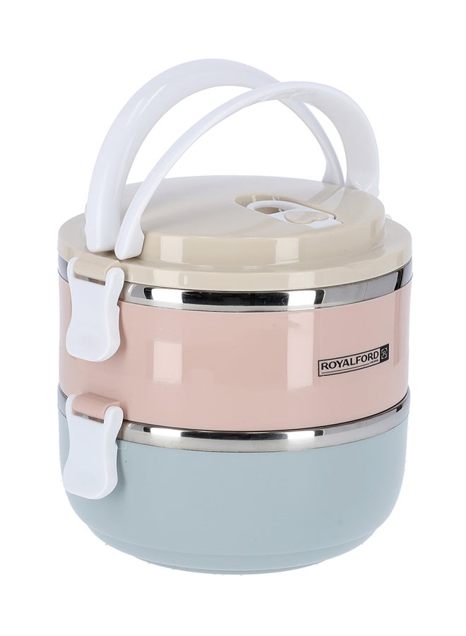 Two Layer Round Lunch Box Beige/Pink/Blue 1400ml