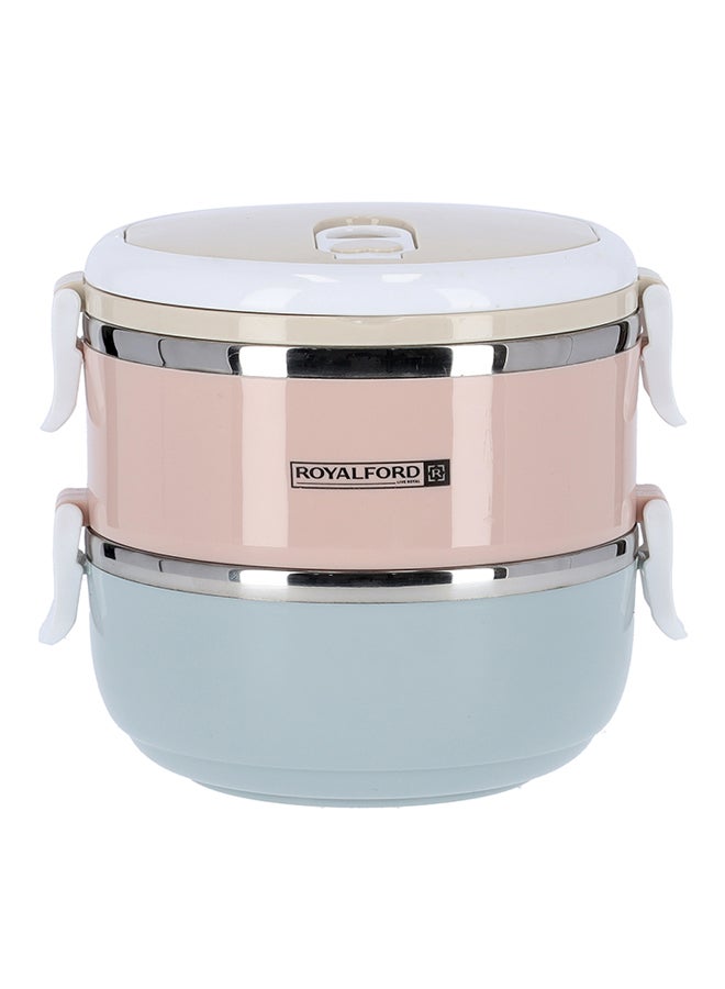 Two Layer Round Lunch Box Beige/Pink/Blue 1400ml