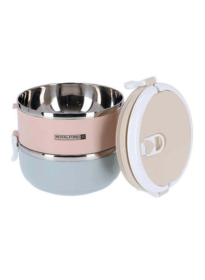 Two Layer Round Lunch Box Beige/Pink/Blue 1400ml