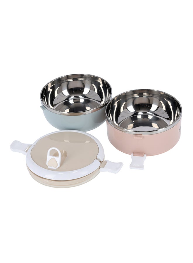Two Layer Round Lunch Box Beige/Pink/Blue 1400ml