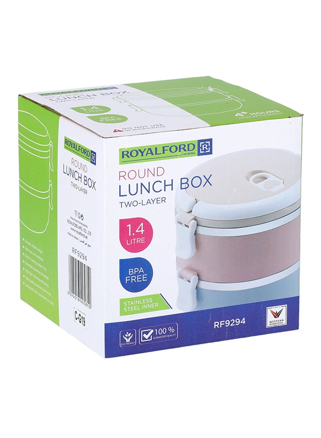 Two Layer Round Lunch Box Beige/Pink/Blue 1400ml