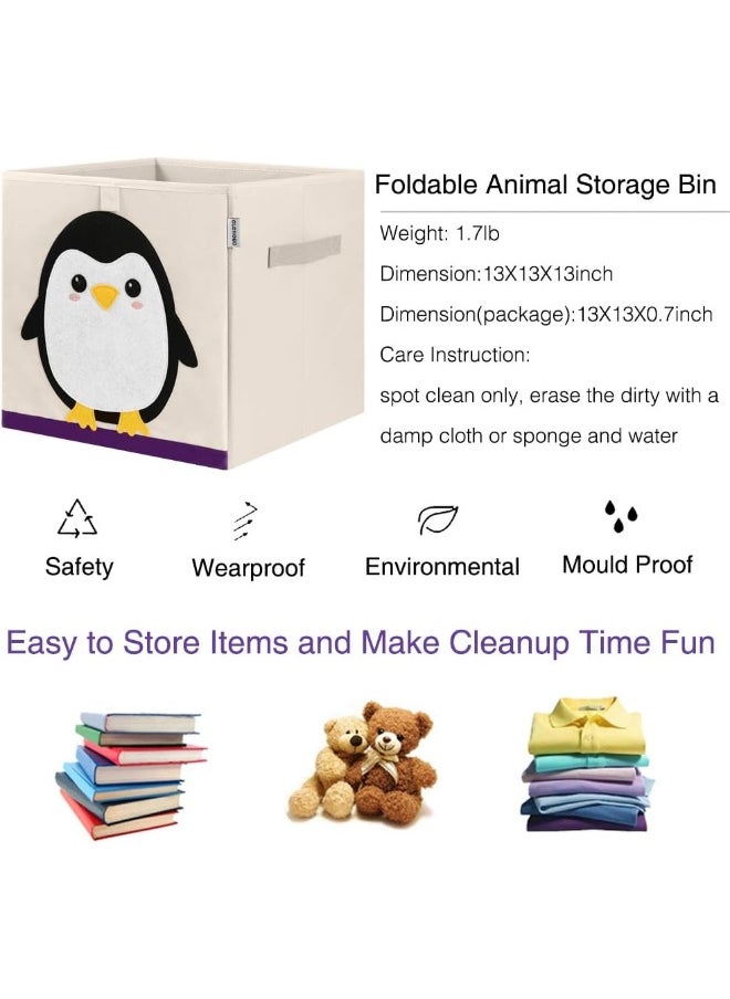 CLCROBD Foldable Animal Cube Storage Bins Fabric Toy Box/Chest/Organizer for Kids Nursery, 13 inch (Penguin)