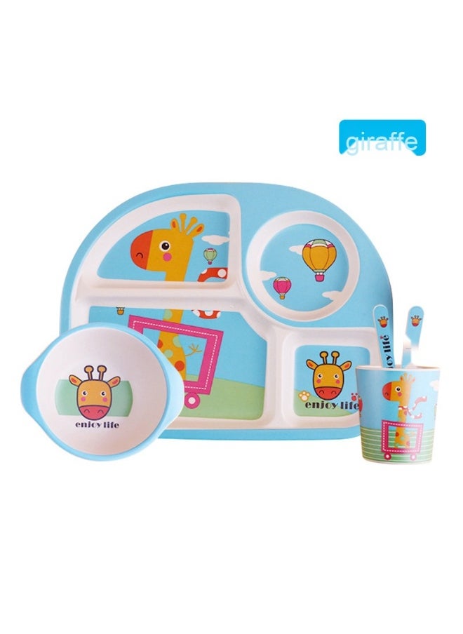 Creative Bamboo Fiber 5-Piece Children's Dinnerware Set - Cartoon Divided Plates and Bowls for Preschool Kids