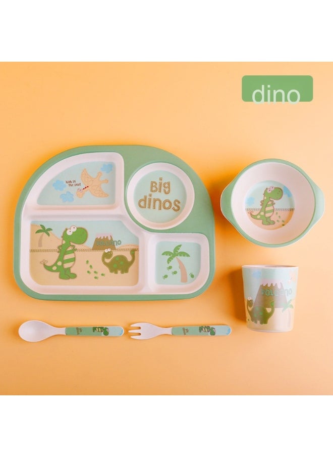 Creative Bamboo Fiber Kids Dinnerware Set - 5-Piece Divided Cartoon Plate and Bowl for Preschoolers