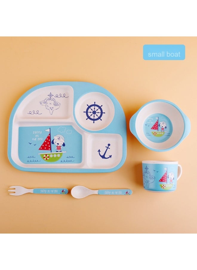 Creative 5-Piece Bamboo Fiber Children's Dining Set - Funny Divided Plates and Cartoon Bowls for Preschoolers