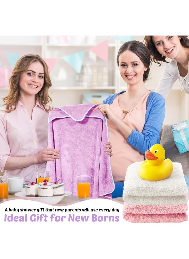 Reginary 4 Pack Baby Hooded Towels Coral Fleece Baby Bath Towels 30 x 30 Inch Soft Absorbent Hooded Bath Blanket for Newborn Toddler Infant Boy Girl Shower Gift Supplies
