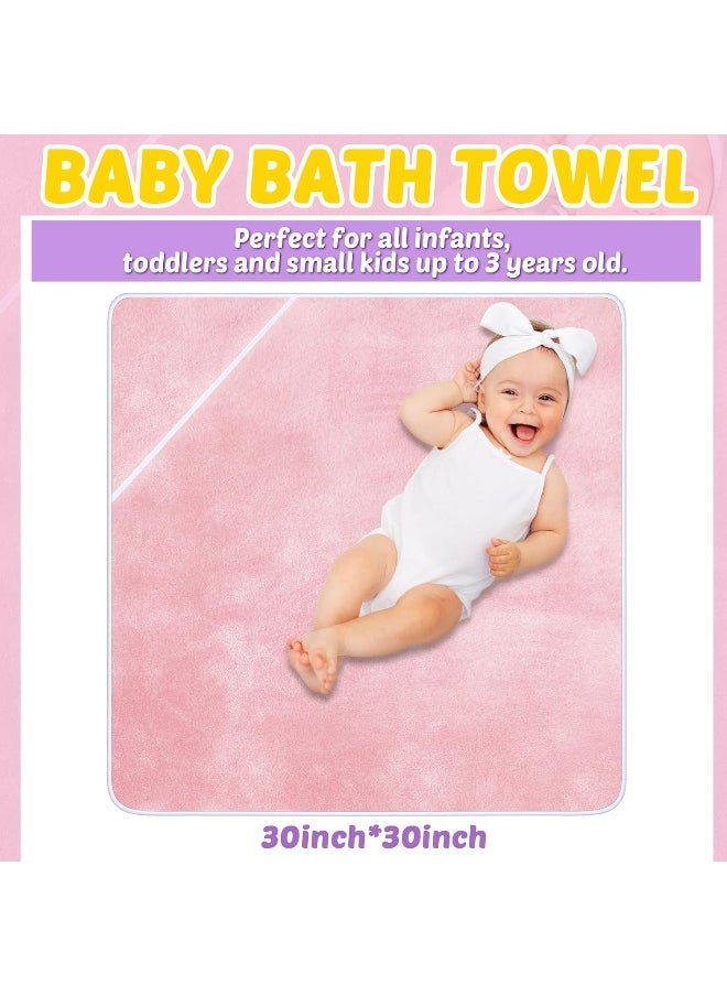 Reginary 4 Pack Baby Hooded Towels Coral Fleece Baby Bath Towels 30 x 30 Inch Soft Absorbent Hooded Bath Blanket for Newborn Toddler Infant Boy Girl Shower Gift Supplies