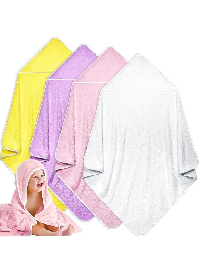 Reginary 4 Pack Baby Hooded Towels Coral Fleece Baby Bath Towels 30 x 30 Inch Soft Absorbent Hooded Bath Blanket for Newborn Toddler Infant Boy Girl Shower Gift Supplies