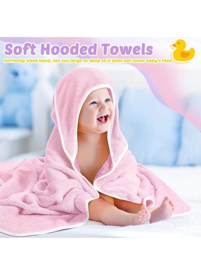 Reginary 4 Pack Baby Hooded Towels Coral Fleece Baby Bath Towels 30 x 30 Inch Soft Absorbent Hooded Bath Blanket for Newborn Toddler Infant Boy Girl Shower Gift Supplies
