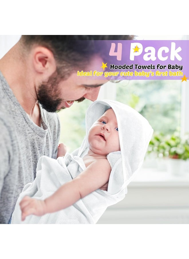 Reginary 4 Pack Baby Hooded Towels Coral Fleece Baby Bath Towels 30 x 30 Inch Soft Absorbent Hooded Bath Blanket for Newborn Toddler Infant Boy Girl Shower Gift Supplies