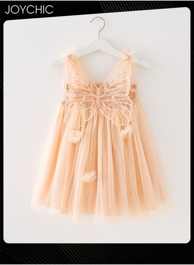 Girls Summer Sleeveless Tulle Tutu Dress Butterfly Flower Print  Dress