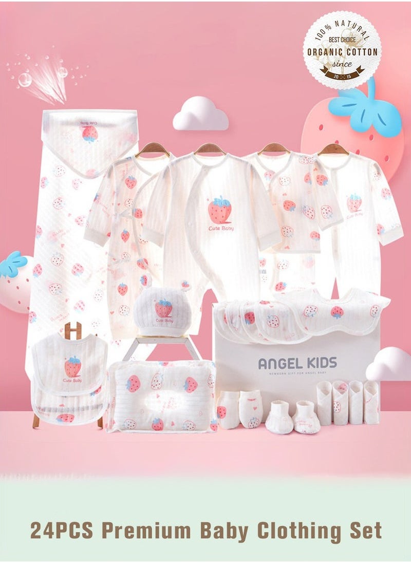 24PCS Newborn Baby Gift Set, Newborn Layette Gift Set for Boys and Girls, Babies Essential Clothes Accessories with Baby Blanket, 100% Premium Cotton, for Spring Summer Autumn Winter Four Seasons 59CM for 0-3 Month