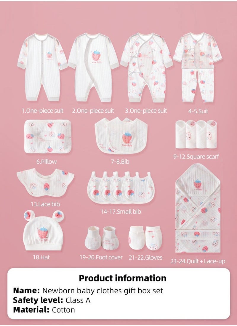 24PCS Newborn Baby Gift Set, Newborn Layette Gift Set for Boys and Girls, Babies Essential Clothes Accessories with Baby Blanket, 100% Premium Cotton, for Spring Summer Autumn Winter Four Seasons 59CM for 0-3 Month