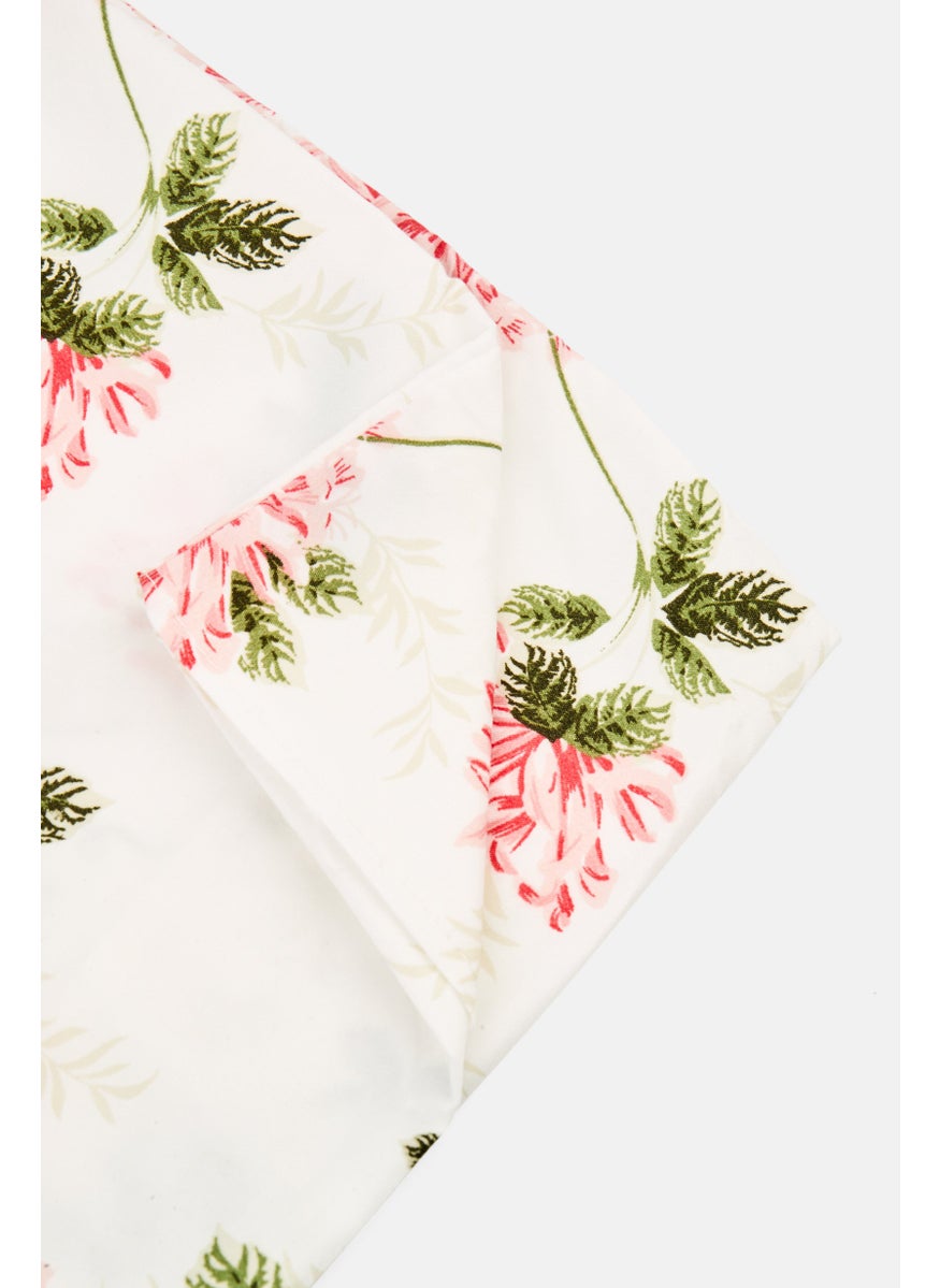 4 Pieces Floral Pattern Flat Sheet With Pillow Case Set, Multicolor