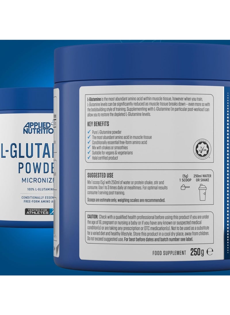 L-Glutamine Powder, Amino Acid, Muscle Strength & Recovery, Unflavoured, 250g, 50 Servings
