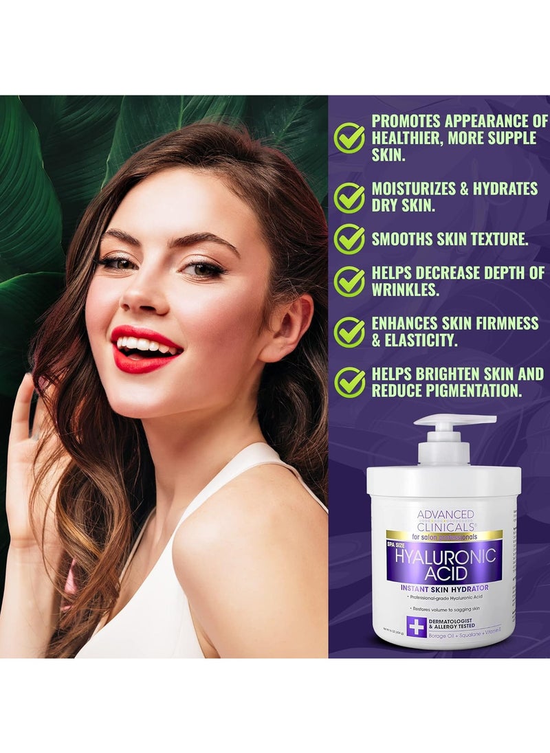 Anti Aging Hyaluronic Acid Cream For Face Body Hands Instant Hydration For Skin Spa Size 16 Ounce (Pack of 1) One Color