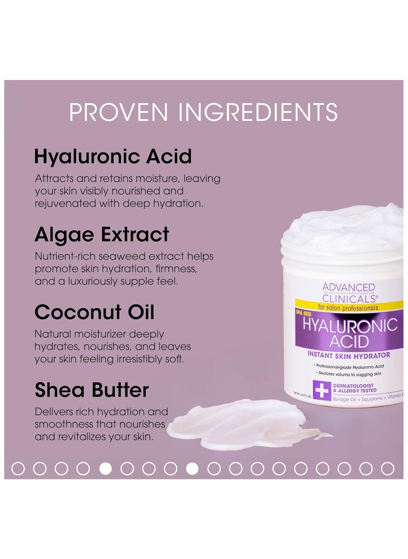 Anti Aging Hyaluronic Acid Cream For Face Body Hands Instant Hydration For Skin Spa Size 16 Ounce (Pack of 1) One Color