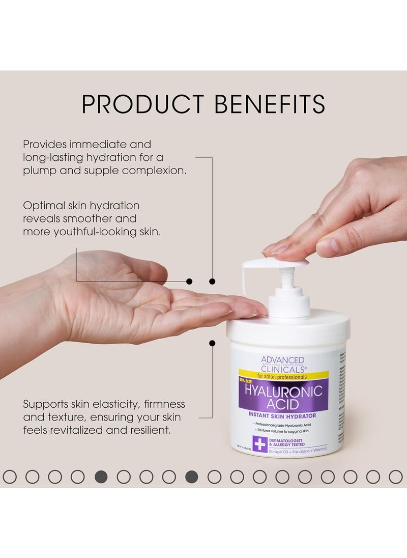Anti Aging Hyaluronic Acid Cream For Face Body Hands Instant Hydration For Skin Spa Size 16 Ounce (Pack of 1) One Color