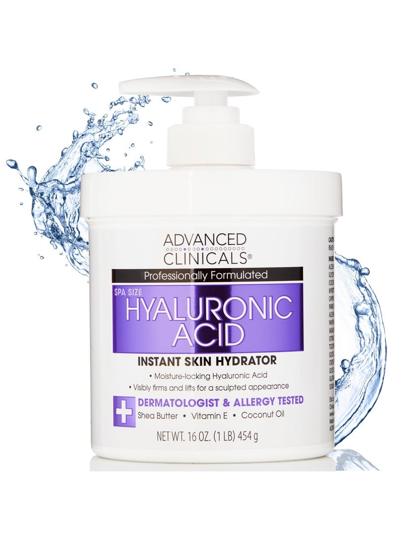 Anti Aging Hyaluronic Acid Cream For Face Body Hands Instant Hydration For Skin Spa Size 16 Ounce (Pack of 1) One Color