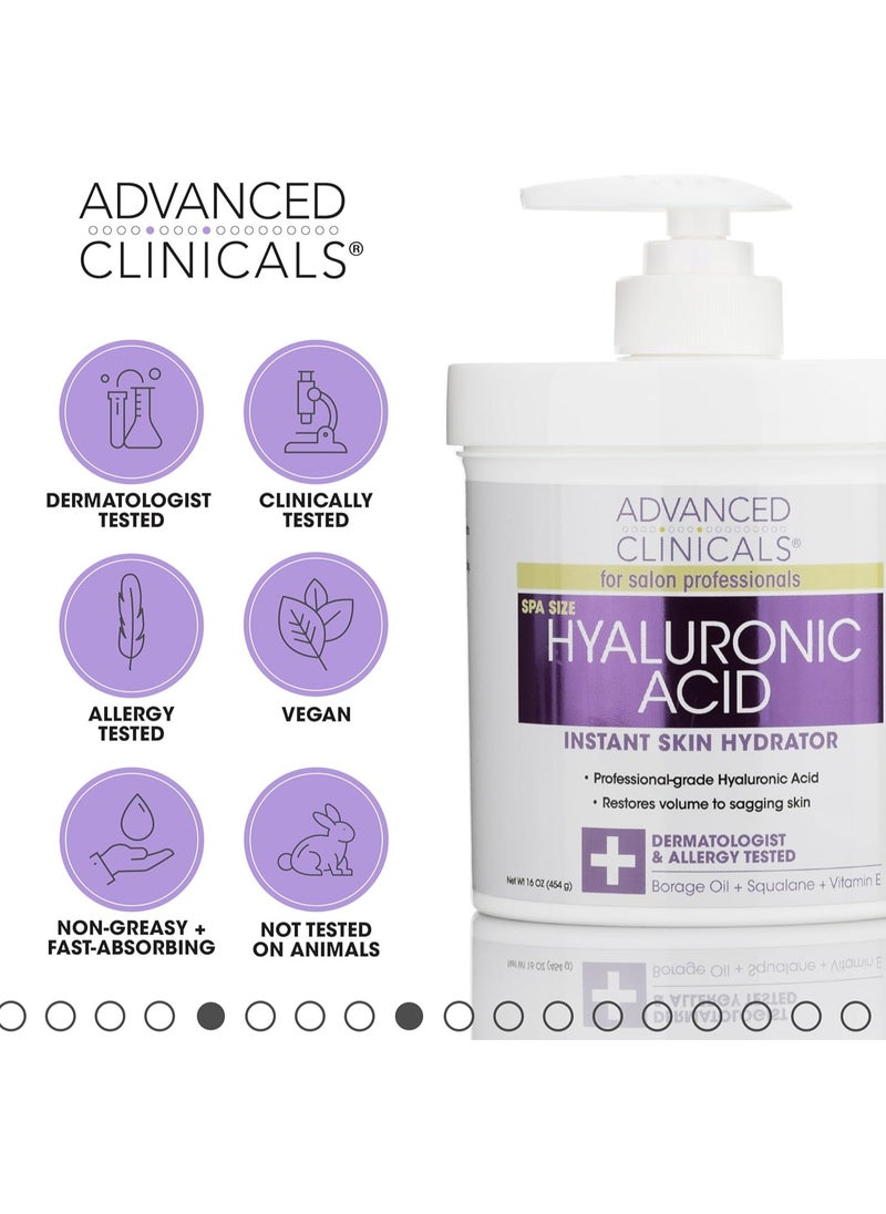 Anti Aging Hyaluronic Acid Cream For Face Body Hands Instant Hydration For Skin Spa Size 16 Ounce (Pack of 1) One Color