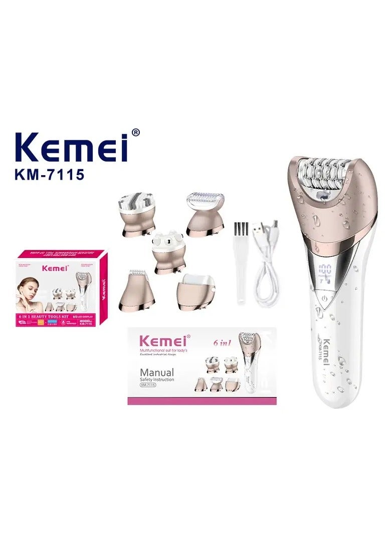 KM-7115 Waterproof 6-in-1 Hair Removal Device White
