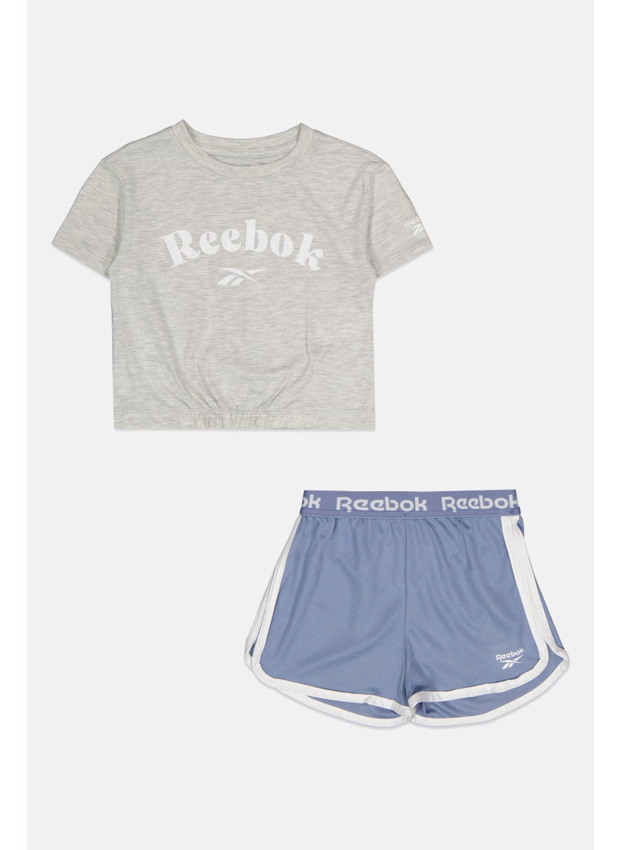 Kids Girl 2 Pieces Brand Logo T-Shirt and Short Set, Grey