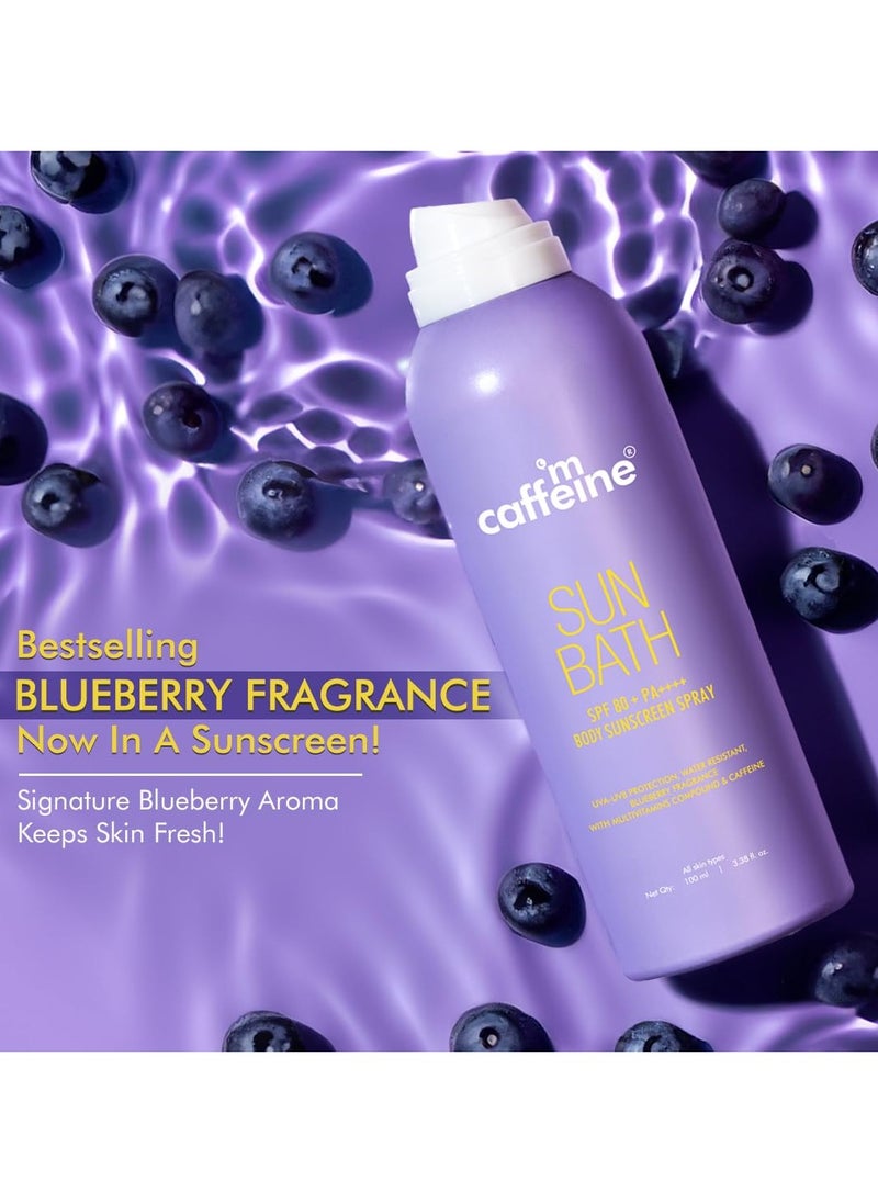 Sun Bath SPF 80+ PA ++++ Body Sunscreen Spray | High UV Protection | Invisible, Non-Greasy, 180 Mins Water/Sweat Resistant Cooling Spray| For All Skin Types | Blueberry Fragrance -100ml