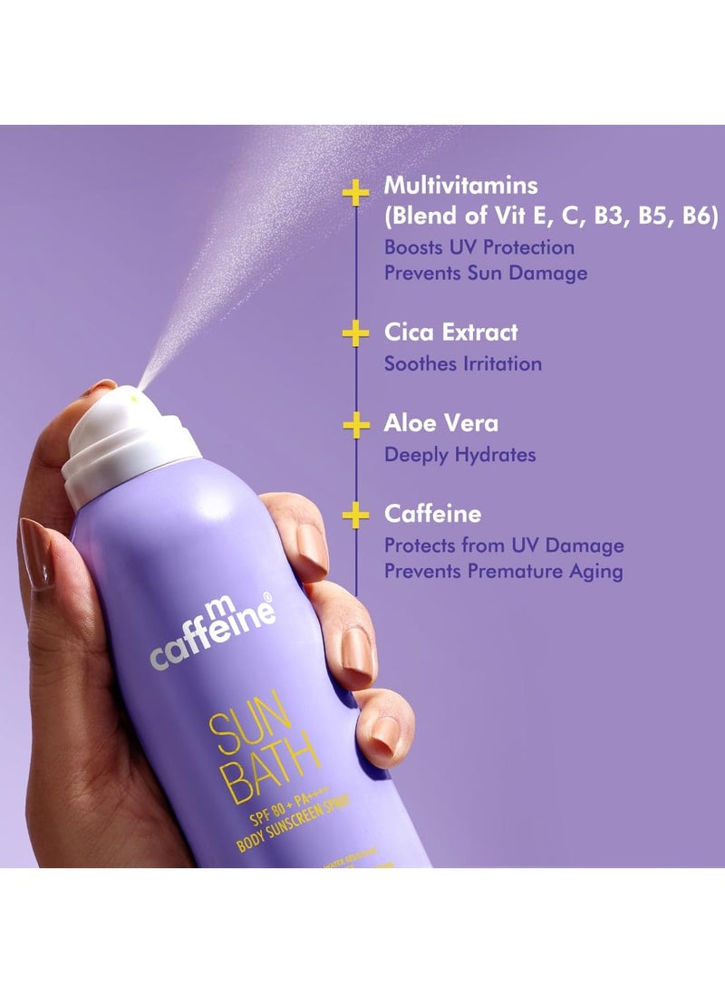 Sun Bath SPF 80+ PA ++++ Body Sunscreen Spray | High UV Protection | Invisible, Non-Greasy, 180 Mins Water/Sweat Resistant Cooling Spray| For All Skin Types | Blueberry Fragrance -100ml