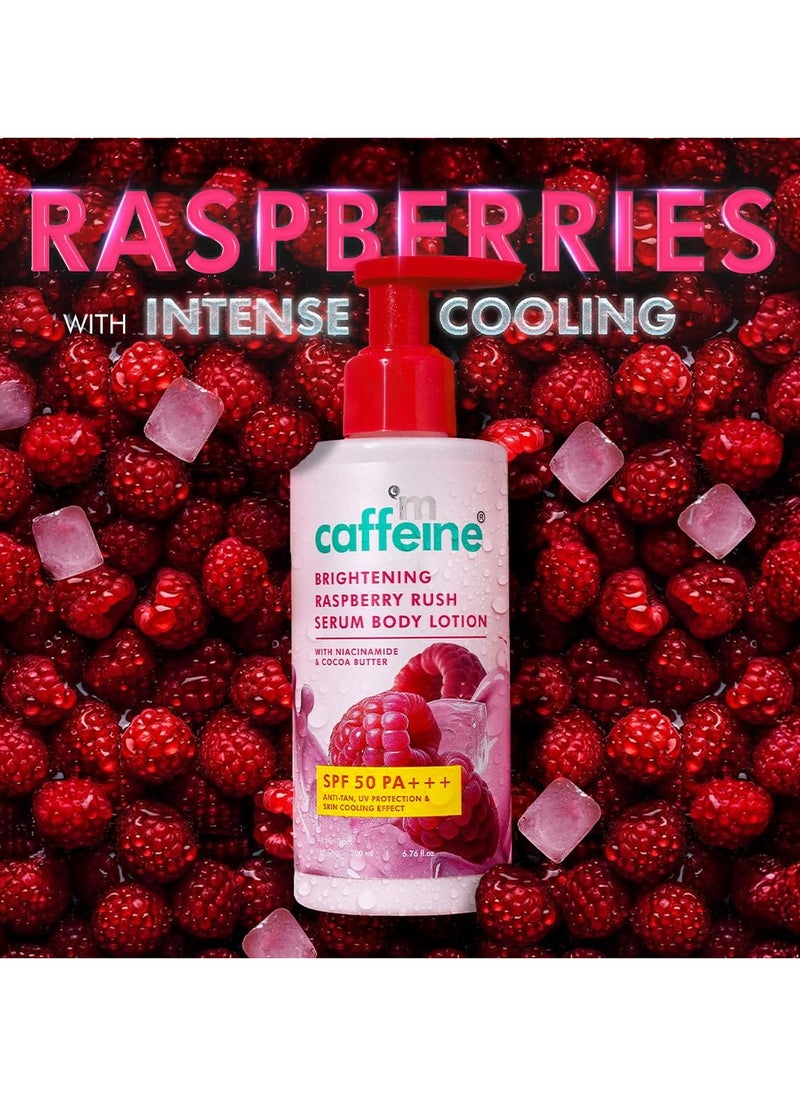 Brightening SPF 50 PA+++ Body Sunscreen Lotion | Instant Cooling, De-tan Body Lotion with Vitamin C Rich Raspberries & Niacinamide | Lightweight, Non-sticky Sun Protection - 200ml