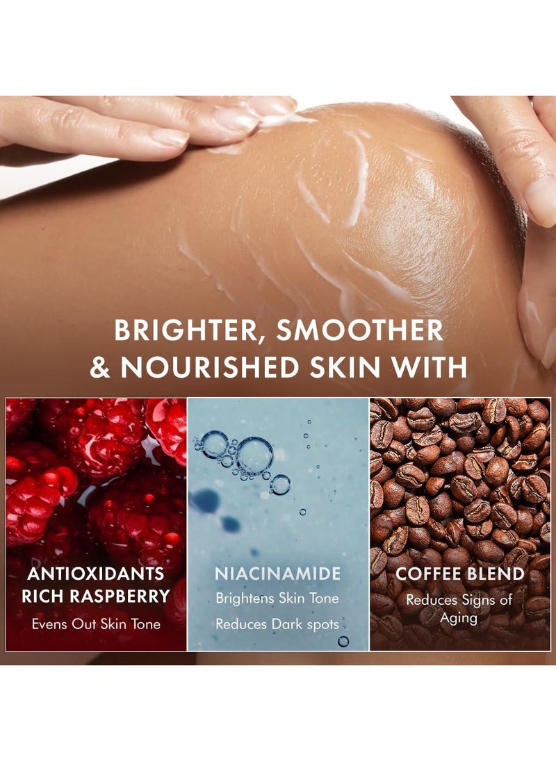 Brightening SPF 50 PA+++ Body Sunscreen Lotion | Instant Cooling, De-tan Body Lotion with Vitamin C Rich Raspberries & Niacinamide | Lightweight, Non-sticky Sun Protection - 200ml