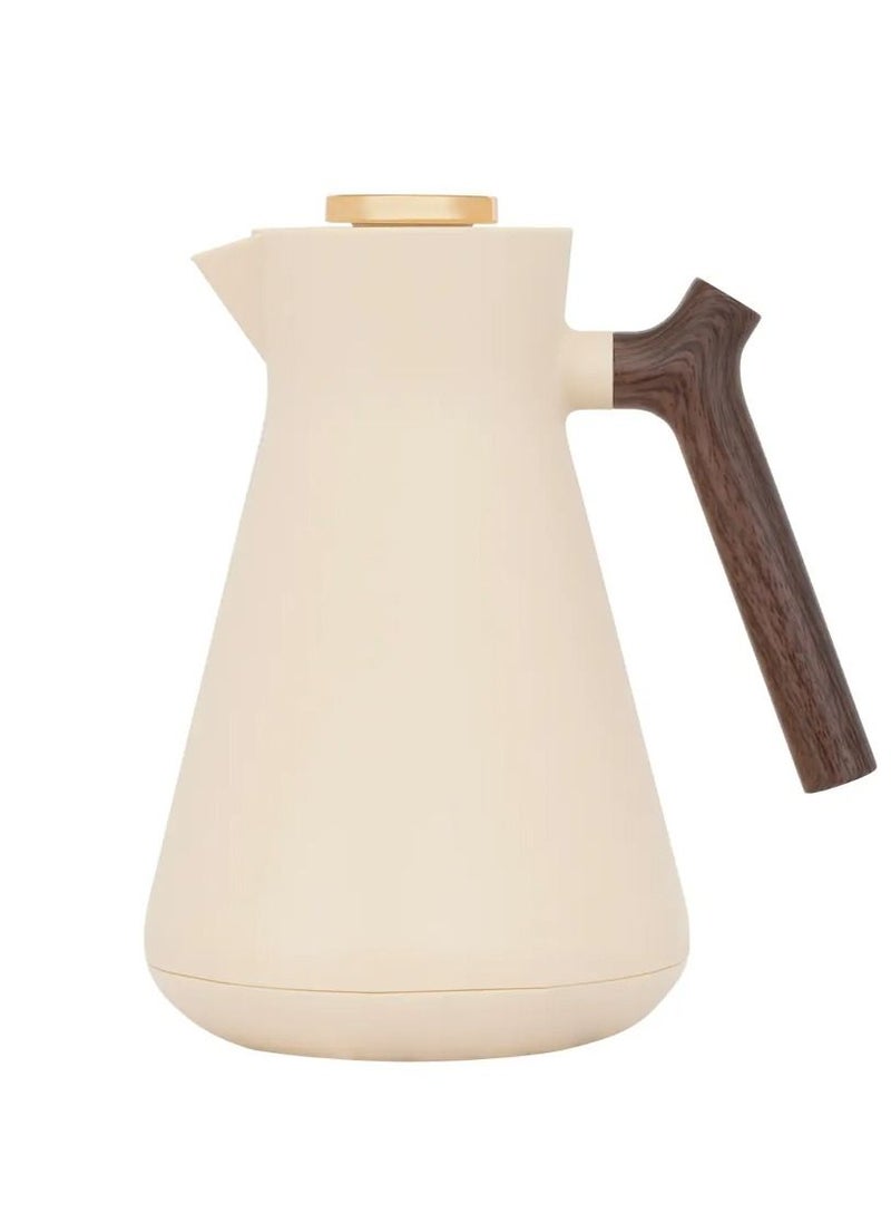 Everest Amada Thermos 1 Liter Beige With Wooden Handle