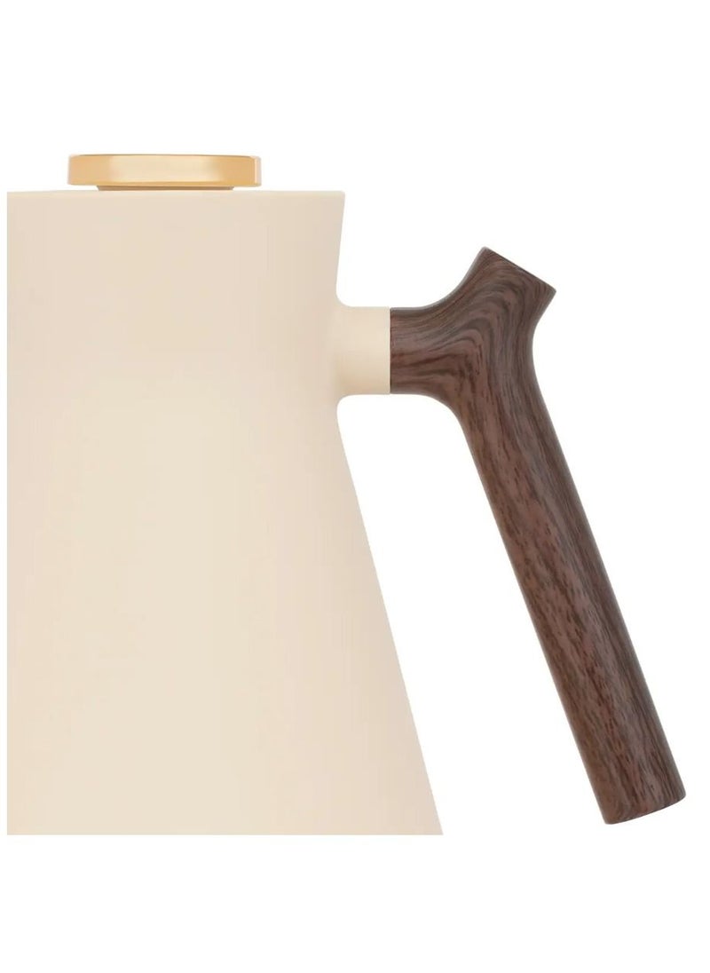 Everest Amada Thermos 1 Liter Beige With Wooden Handle