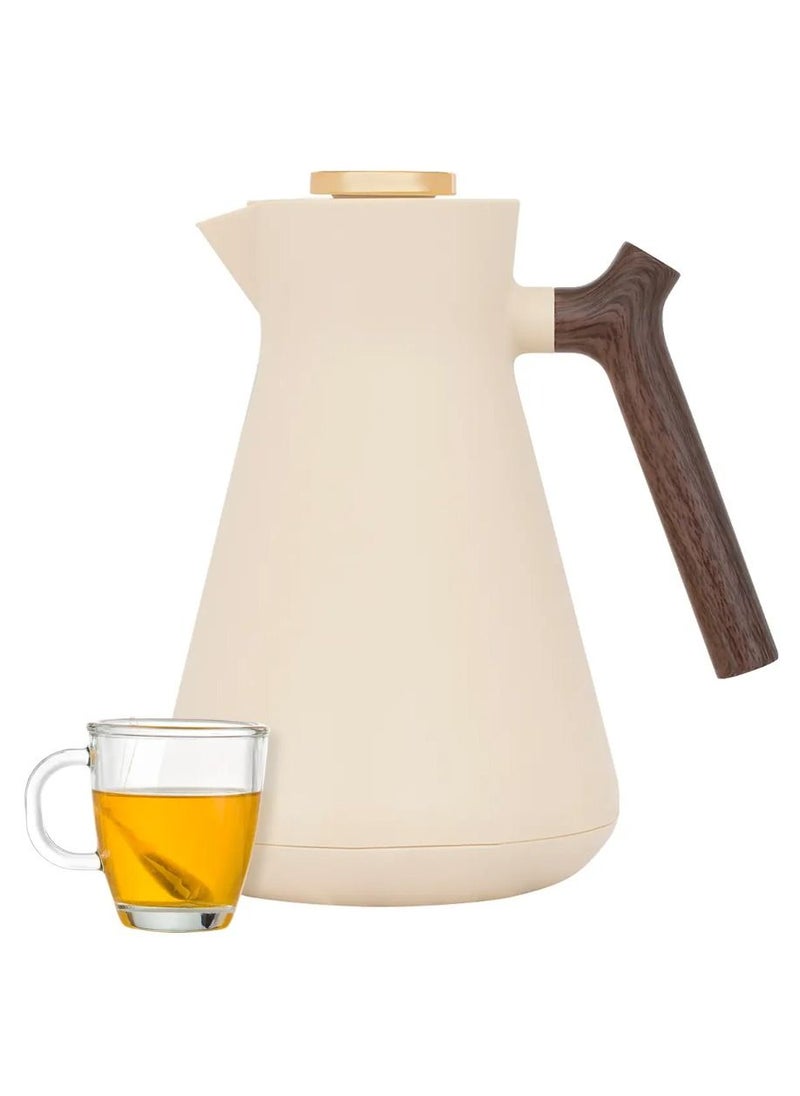 Everest Amada Thermos 1 Liter Beige With Wooden Handle
