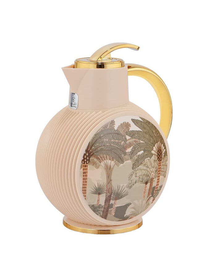 Al Jawhara thermos, light pink, golden palm pattern, 0.9 liters