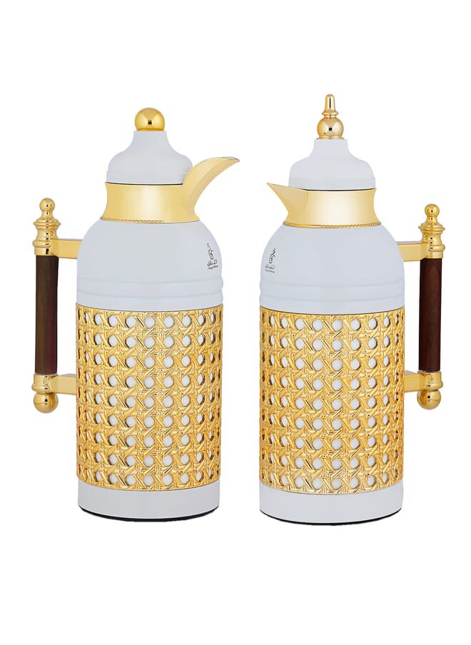Sarah pearl thermos set with dark wooden handle and gold, 2 pieces