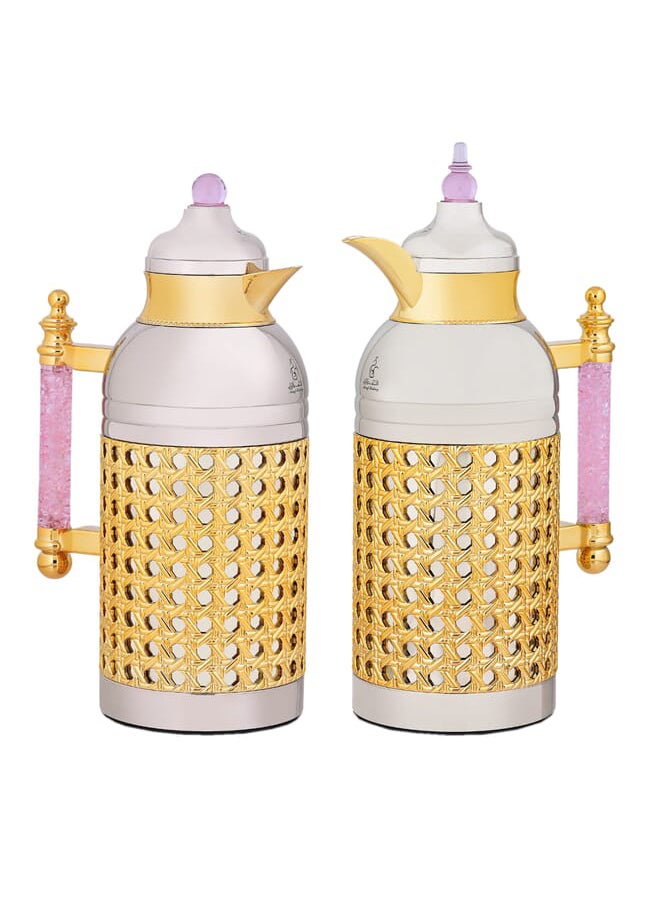 Sarah Nickel Light Pink Crystal Hand Thermos Set with Gold 2 Pieces