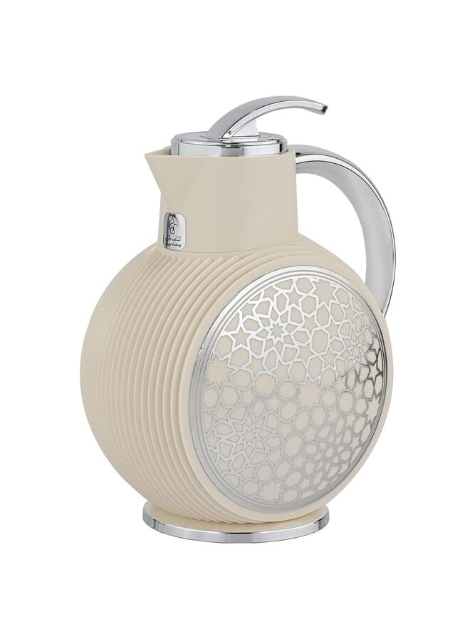 Al Jawhara thermos, beige, Islamic engraving, silver handle, 0.9 litres