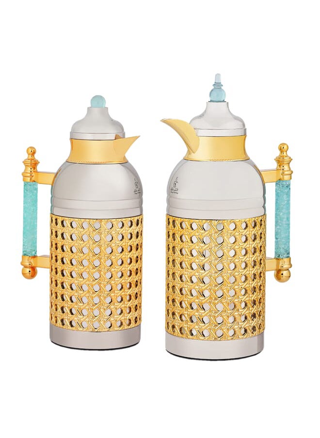 Sarah nickel thermos set, light green and gold crystal, 2 pieces