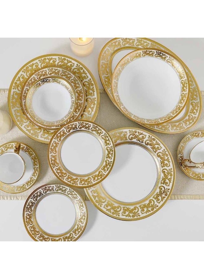 Royal Feast 44-Piece Premium Fine Porcelain Dinner Set – Elegant Tableware for 8 Persons – Luxury Dinnerware Set for Home, Parties, Events & Gifting - White/Gold